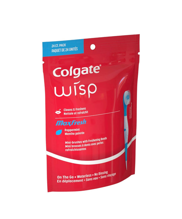 Colgate Max Fresh Wisp Disposable Mini Toothbrush, Peppermint - 24 Count