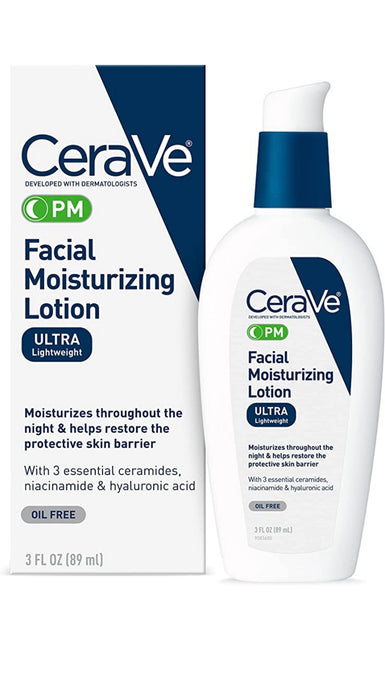 Cerave Facial Moisturizing Lotion, PM, Oil Free & Ultra Lightweight Face Lotion, 3 fl oz heliocare sunscreen 2022 best emerald bay tanning lotion biore uv essence sunscreen