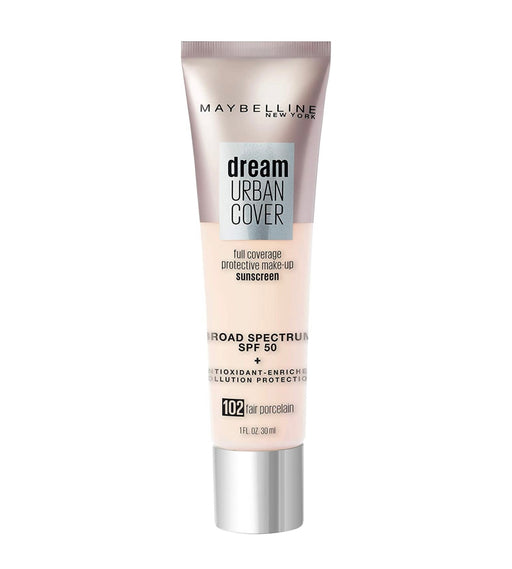 Maybelline Dream Urban Cover flawless Coverage Foundation Makeup, SPF 50, Fair Porcelain, 1 fl oz